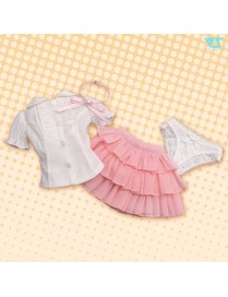 Ruffle Blouse Set (White / Pink)