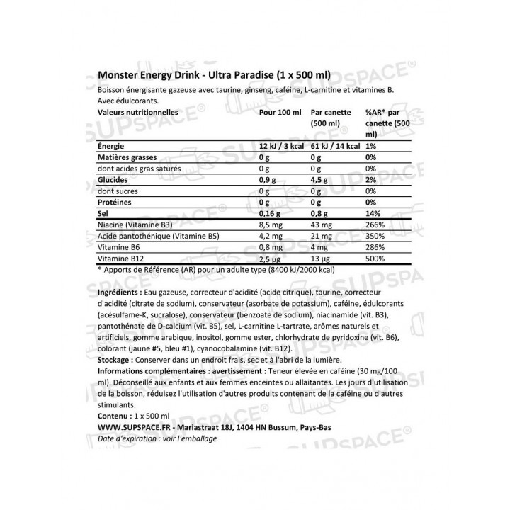 Monster Energy Ultra Sans Sucre – Boisson Énergisante Zéro Calorie